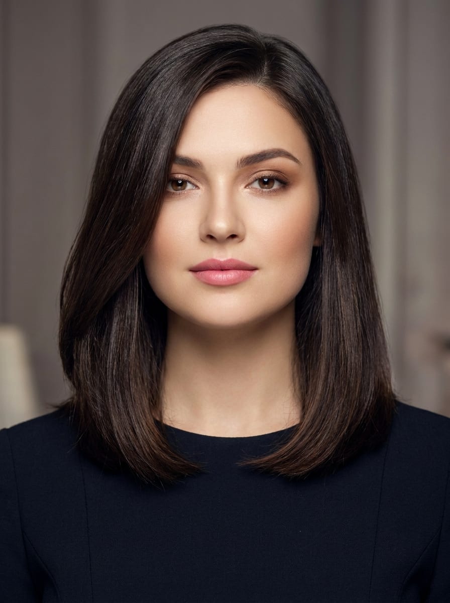 Sleek Lob mit Seitenscheitel - Bob Frisur für rundes Gesicht